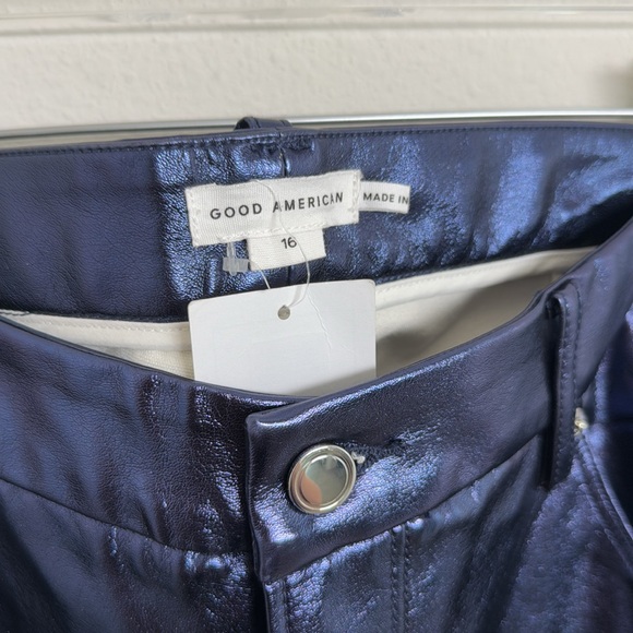 GOOD AMERICAN Good Icon Metallic Faux Leather Pants Sz 16 - Picture 3 of 6